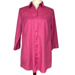 Chico’s Pink Blouse Side Pockets No-Iron Stain Shield Size 1 Womens 8 Medium